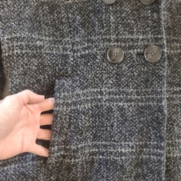 JONES NEW YORK Long Plaid Coat Double Breasted Big Collar Gray Black Outerwear - Picture 16 of 16